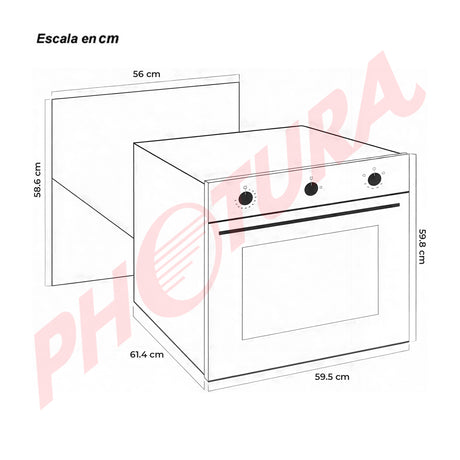 DRIJA Europa 60 Gas-A Horno Multifuncional Empotrable a Gas | Puerta de Triple Vidrio | 250°C