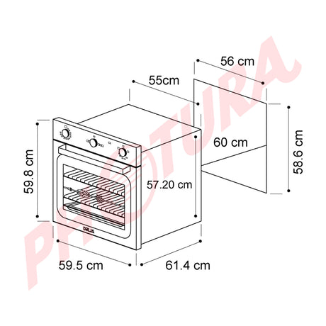 DRIJA Europa 60 Gas Grill Air Horno Multifuncional Empotrable a Gas | Puerta de Triple Vidrio | 250°C