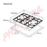 Drija Ferrara 60 Pro Estufa Empotrable a Gas de Vidrio Templado / Acero Inoxidable | 4 Quemadores | 4 Válvulas de Seguridad