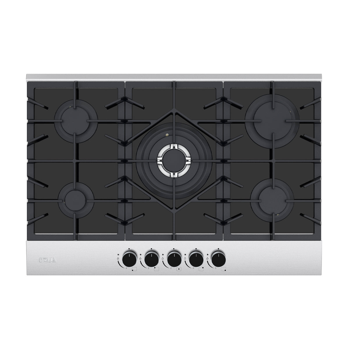 Drija Ferrara 76 Pro Estufa Empotrable a Gas de Vidrio Templado / Acero Inoxidable | 5 Quemadores | 5 Válvulas de Seguridad | Plancha de Hierro Fundido