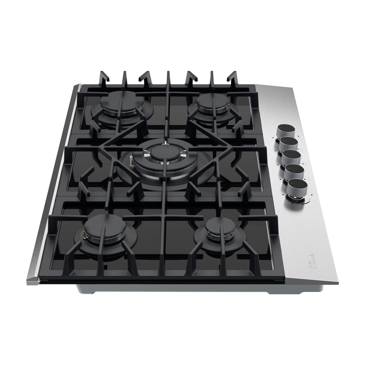 Drija Ferrara 76 Pro Estufa Empotrable a Gas de Vidrio Templado / Acero Inoxidable | 5 Quemadores | 5 Válvulas de Seguridad | Plancha de Hierro Fundido