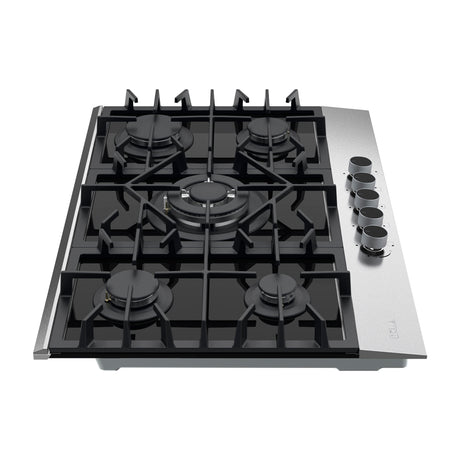 DRIJA Ferrara 76 Pro Estufa Empotrable a Gas de Vidrio Templado / Acero Inoxidable | 5 Quemadores | 5 Válvulas de Seguridad | Plancha de Hierro Fundido