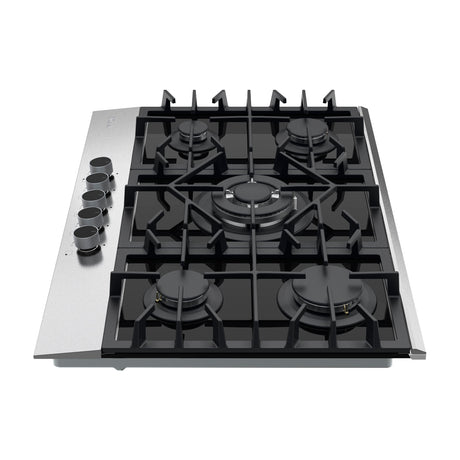 DRIJA Ferrara 76 Pro Estufa Empotrable a Gas de Vidrio Templado / Acero Inoxidable | 5 Quemadores | 5 Válvulas de Seguridad | Plancha de Hierro Fundido