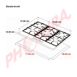 Drija Ferrara 76 Pro Estufa Empotrable a Gas de Vidrio Templado / Acero Inoxidable | 5 Quemadores | 5 Válvulas de Seguridad | Plancha de Hierro Fundido