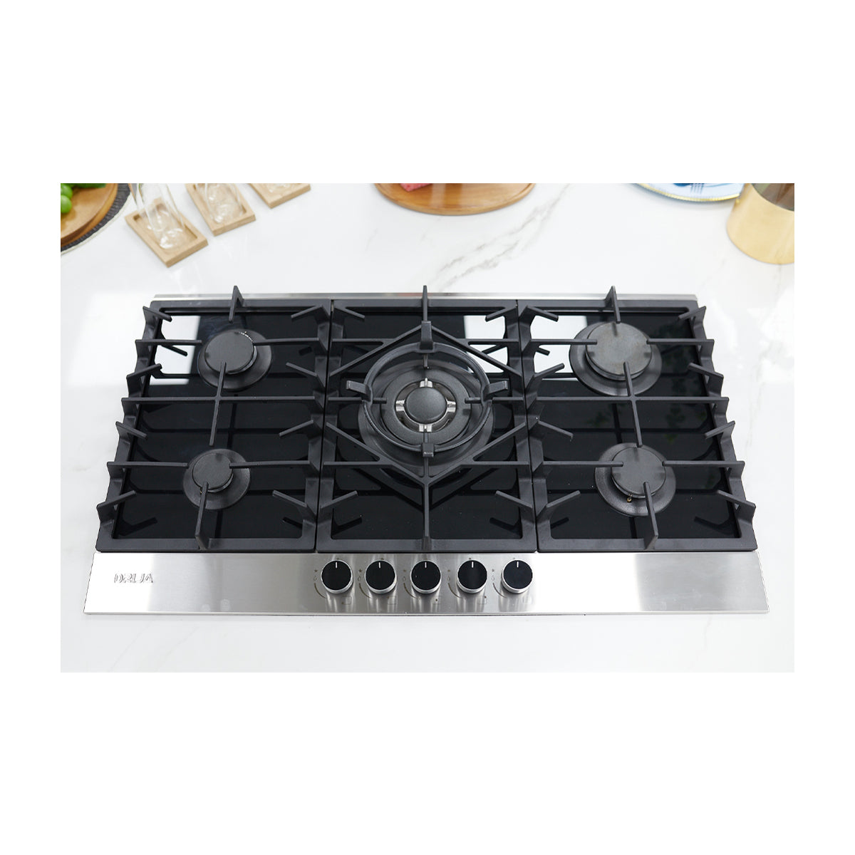 Drija Ferrara 76 Estufa Empotrable a Gas de Vidrio Templado / Acero Inoxidable | 5 Quemadores | 5 Válvulas de Seguridad