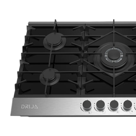 DRIJA Ferrara 90 Pro Estufa Empotrable a Gas de Vidrio Templado / Acero Inoxidable | 5 Quemadores | 5 Válvulas de Seguridad