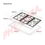 Drija Ferrara 90 Pro Estufa Empotrable a Gas de Vidrio Templado / Acero Inoxidable | 5 Quemadores | 5 Válvulas de Seguridad