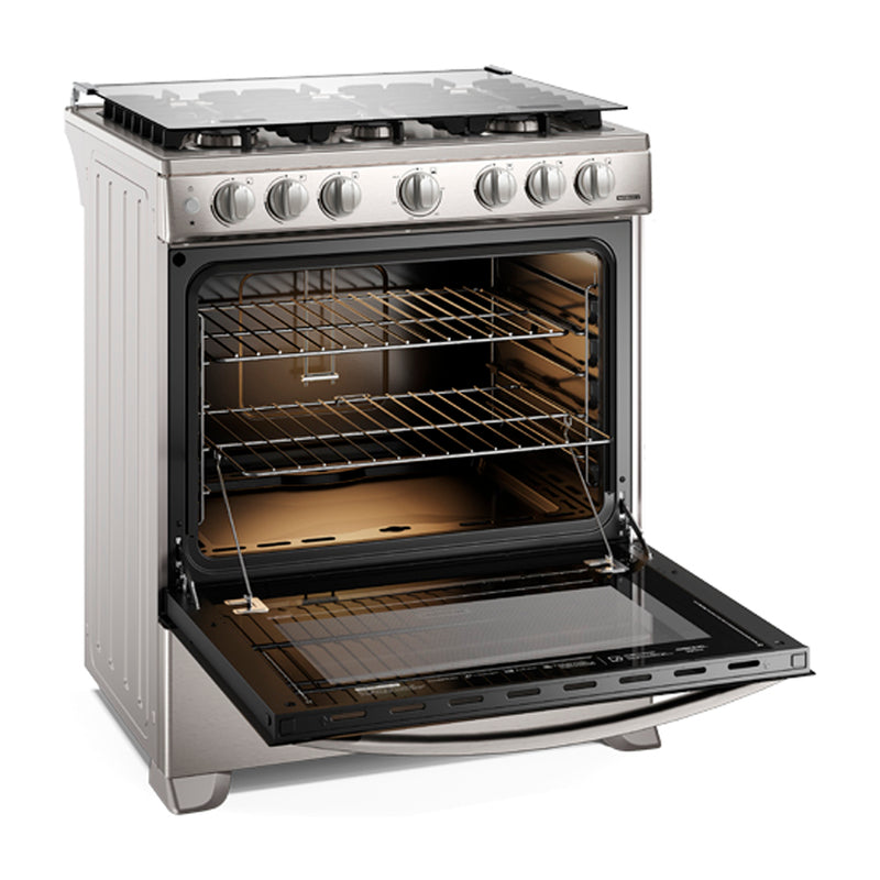 Frigidaire Estufa a Gas de Acero Inoxidable | Vapor Bake | Tapa | Enc. Eléctrico | 30" | 6 Quemadores