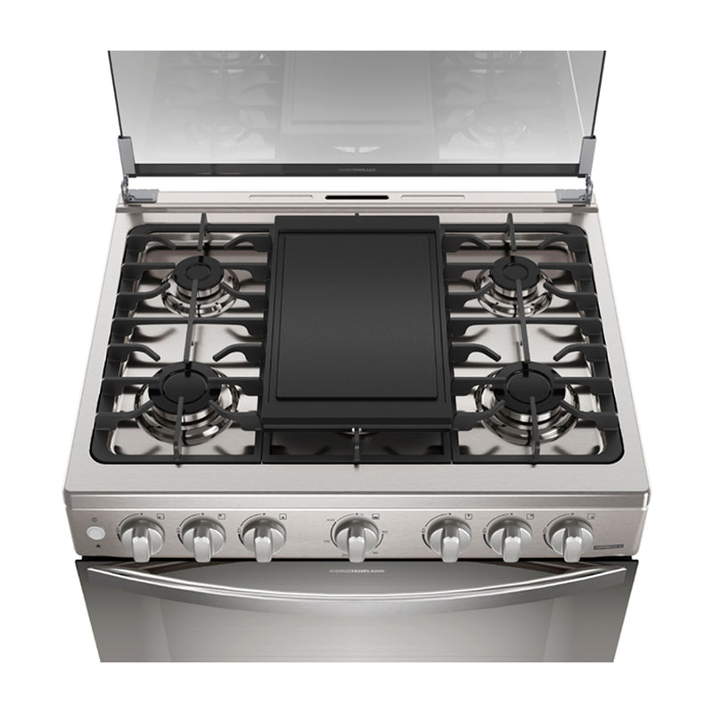 Frigidaire Estufa a Gas de Acero Inoxidable | Vapor Bake | Tapa | Enc. Eléctrico | 30" | 6 Quemadores