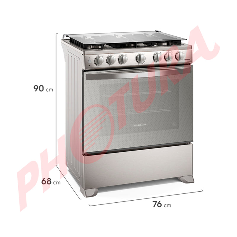 Frigidaire Estufa a Gas de Acero Inoxidable | Vapor Bake | Tapa | Enc. Eléctrico | 30" | 6 Quemadores