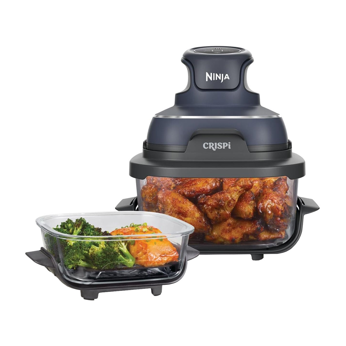 Ninja Crispi Freidora de Aire Portátil De Vidrio 4-en-1 | 4QT | Tecnología PowerPod | Cristalería TempWare | Hornea y Fríe | Azul