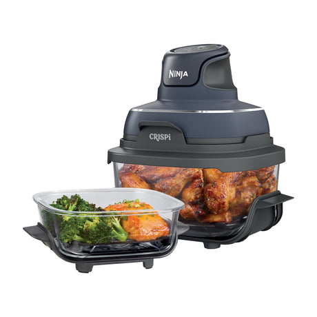 Ninja Crispi Freidora de Aire Portátil De Vidrio 4-en-1 | 4QT | Tecnología PowerPod | Cristalería TempWare | Hornea y Fríe | Azul