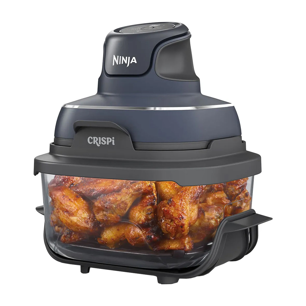 Ninja Crispi Freidora de Aire Portátil De Vidrio 4-en-1 | 4QT | Tecnología PowerPod | Cristalería TempWare | Hornea y Fríe | Azul