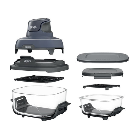 Ninja Crispi Freidora de Aire Portátil De Vidrio 4-en-1 | 4QT | Tecnología PowerPod | Cristalería TempWare | Hornea y Fríe | Azul