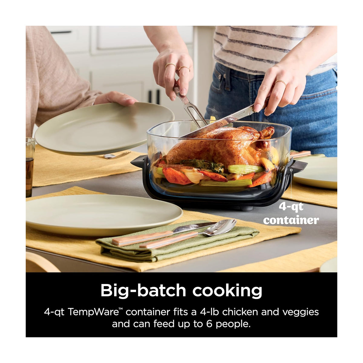 Ninja Crispi Freidora de Aire Portátil De Vidrio 4-en-1 | 4QT | Tecnología PowerPod | Cristalería TempWare | Hornea y Fríe | Azul