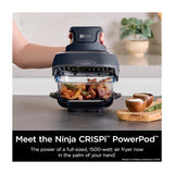 Ninja Crispi Freidora de Aire Portátil De Vidrio 4-en-1 | 4QT | Tecnología PowerPod | Cristalería TempWare | Hornea y Fríe | Azul