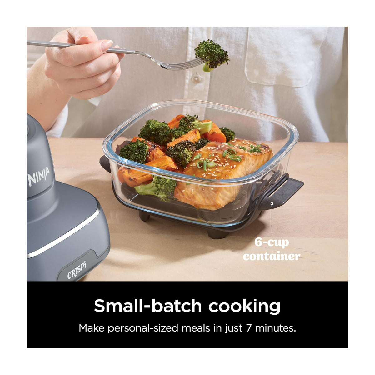 Ninja Crispi Freidora de Aire Portátil De Vidrio 4-en-1 | 4QT | Tecnología PowerPod | Cristalería TempWare | Hornea y Fríe | Azul