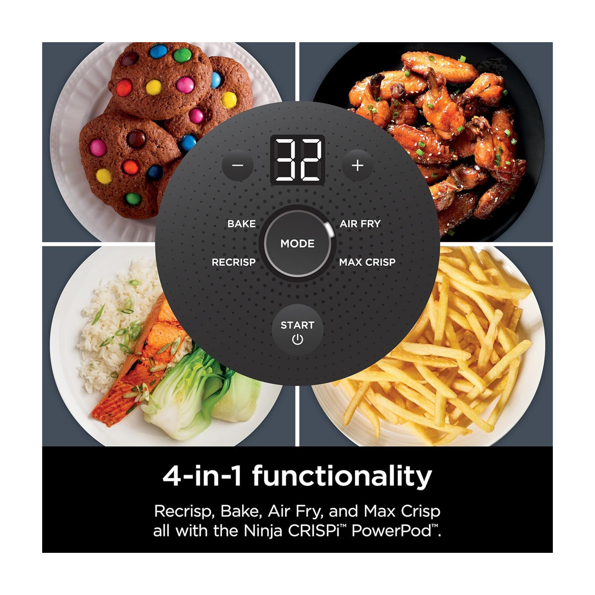 Ninja Crispi Freidora de Aire Portátil De Vidrio 4-en-1 | 4QT | Tecnología PowerPod | Cristalería TempWare | Hornea y Fríe | Azul