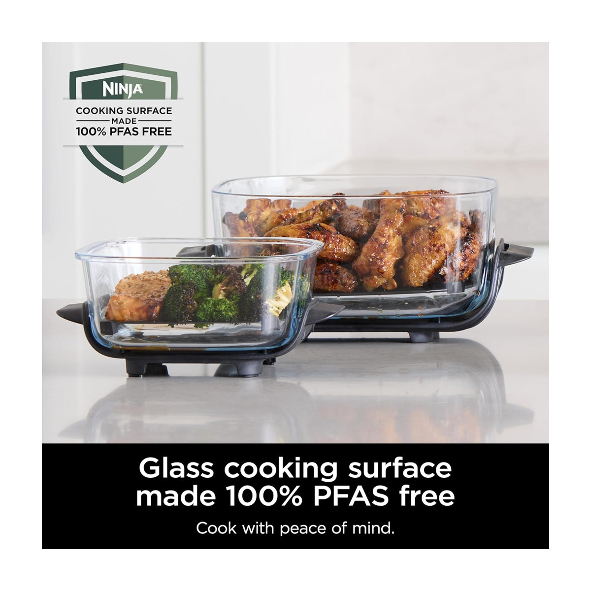 Ninja Crispi Freidora de Aire Portátil De Vidrio 4-en-1 | 4QT | Tecnología PowerPod | Cristalería TempWare | Hornea y Fríe | Azul