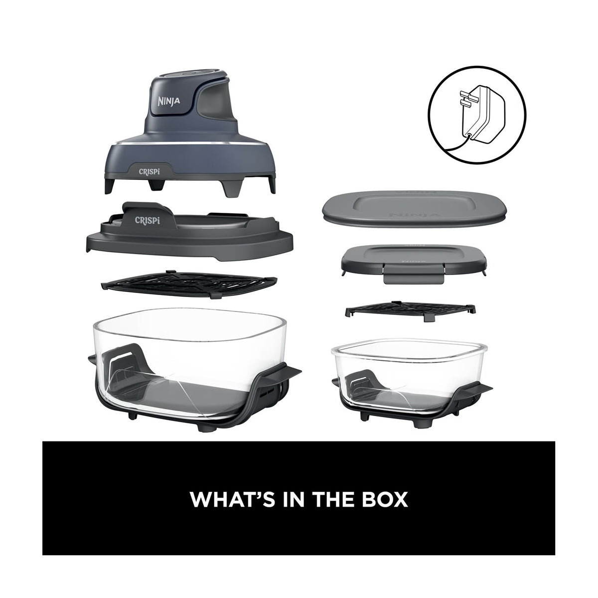 Ninja Crispi Freidora de Aire Portátil De Vidrio 4-en-1 | 4QT | Tecnología PowerPod | Cristalería TempWare | Hornea y Fríe | Azul