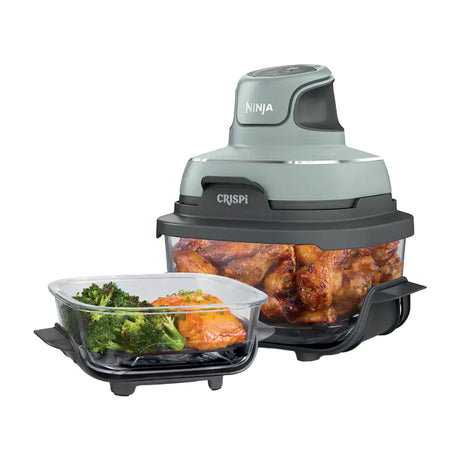 Ninja Crispi Freidora de Aire Portátil De Vidrio 4-en-1 | 4QT | Tecnología PowerPod | Cristalería TempWare | Hornea y Fríe | Verde
