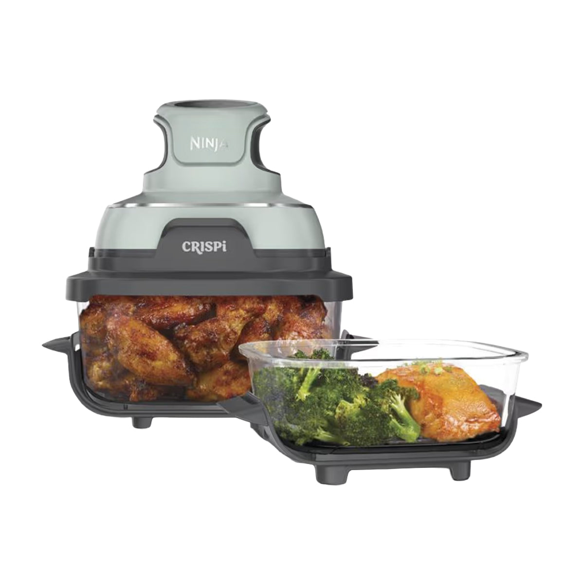 Ninja Crispi Freidora de Aire Portátil De Vidrio 4-en-1 | 4QT | Tecnología PowerPod | Cristalería TempWare | Hornea y Fríe | Verde