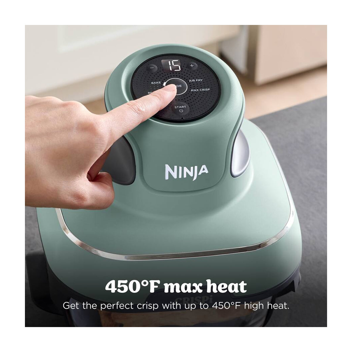 Ninja Crispi Freidora de Aire Portátil De Vidrio 4-en-1 | 4QT | Tecnología PowerPod | Cristalería TempWare | Hornea y Fríe | Verde