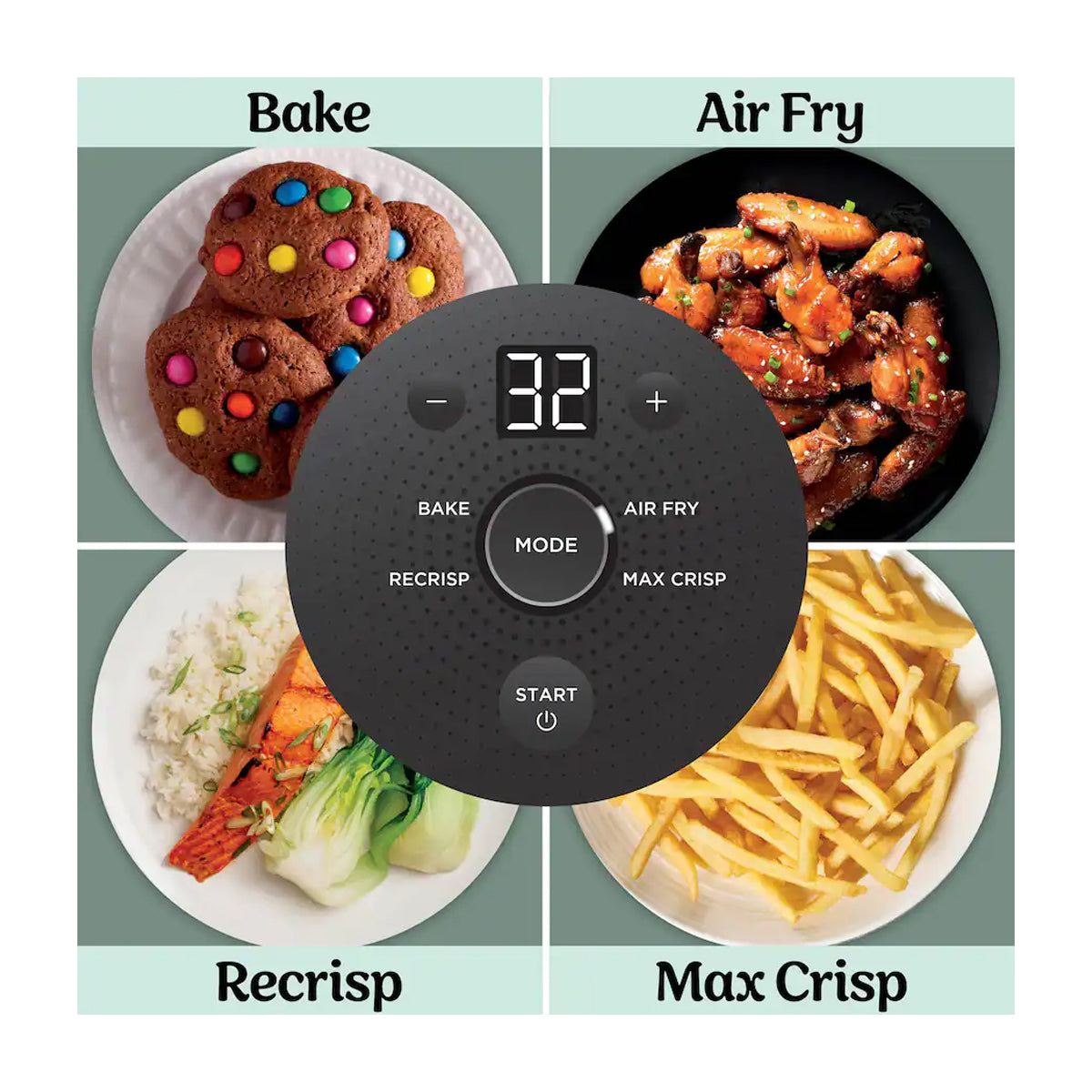 Ninja Crispi Freidora de Aire Portátil De Vidrio 4-en-1 | 4QT | Tecnología PowerPod | Cristalería TempWare | Hornea y Fríe | Verde