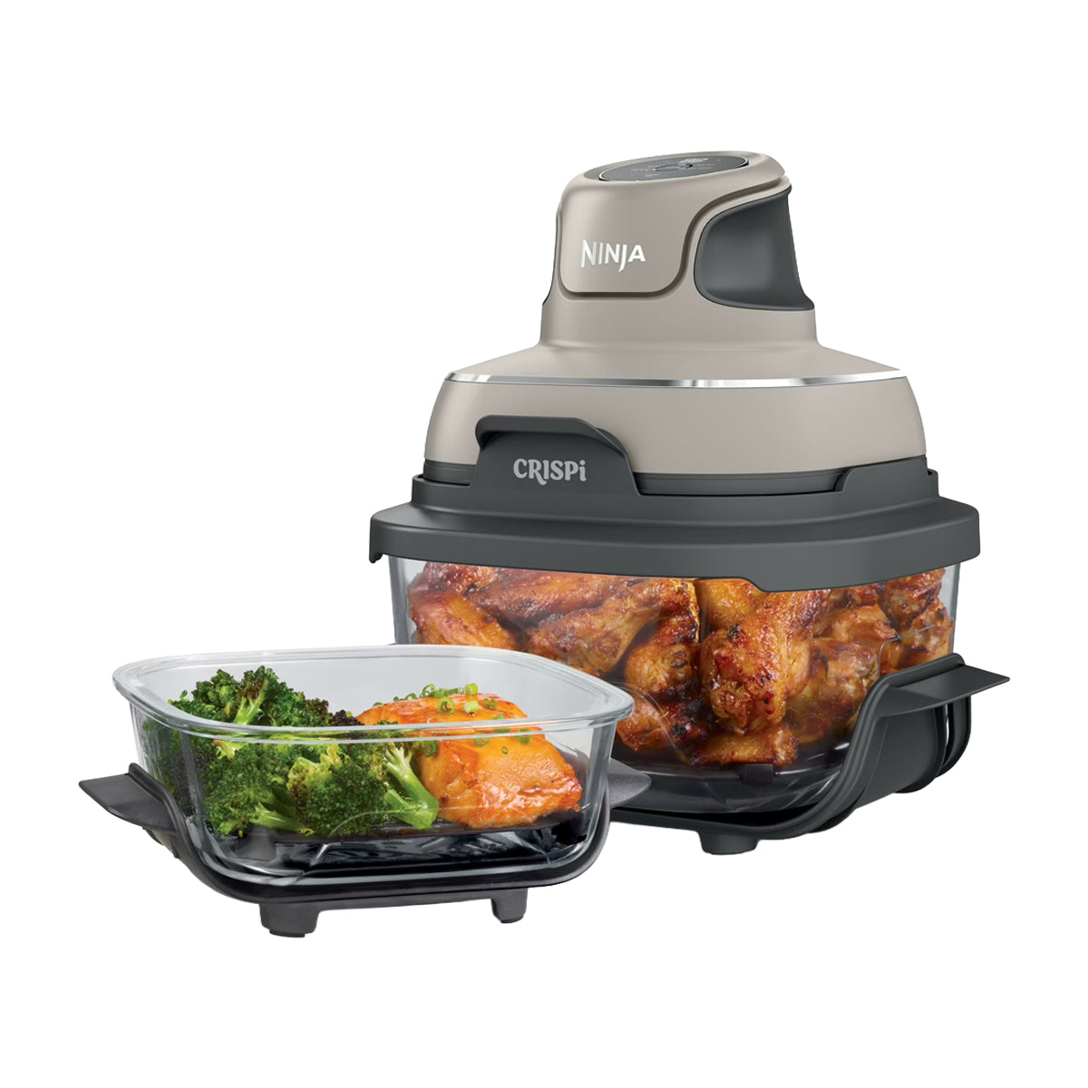 Ninja Crispi Freidora de Aire Portátil De Vidrio 4-en-1 | 4QT | Tecnología PowerPod | Cristalería TempWare | Hornea y Fríe | Stone