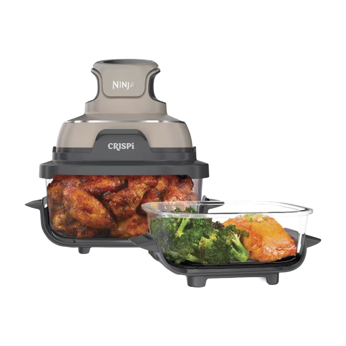 Ninja Crispi Freidora de Aire Portátil De Vidrio 4-en-1 | 4QT | Tecnología PowerPod | Cristalería TempWare | Hornea y Fríe | Stone