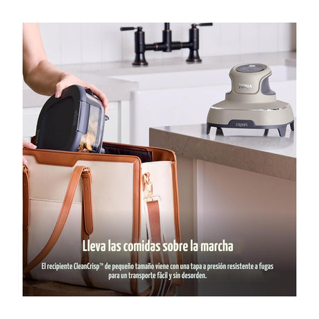 Ninja Crispi Freidora de Aire Portátil De Vidrio 4-en-1 | 4QT | Tecnología PowerPod | Cristalería TempWare | Hornea y Fríe | Stone