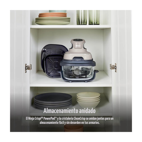 Ninja Crispi Freidora de Aire Portátil De Vidrio 4-en-1 | 4QT | Tecnología PowerPod | Cristalería TempWare | Hornea y Fríe | Stone