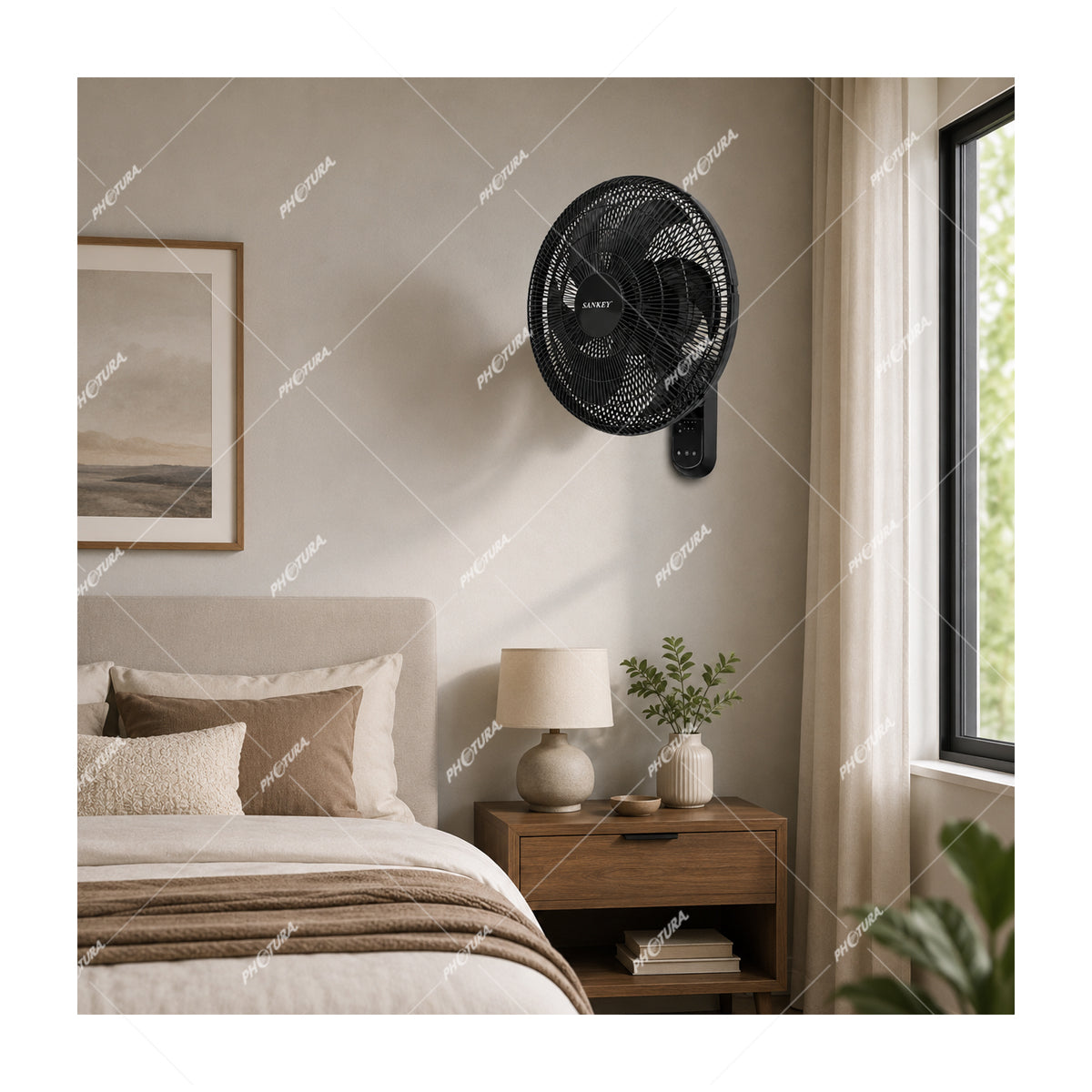 Sankey Abanico de Pared de 16" | Control Remoto | 3 Velocidades | Turbo Silence | Negro