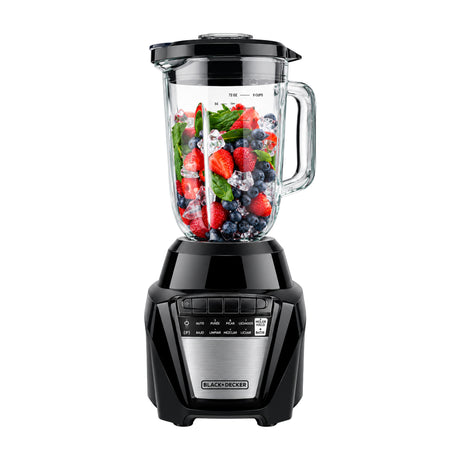 Black & Decker Ice Crush Licuadora de 8 Velocidades | Función de Pulso | Jarra de Vidrio | 1.25L | 700W | Negro