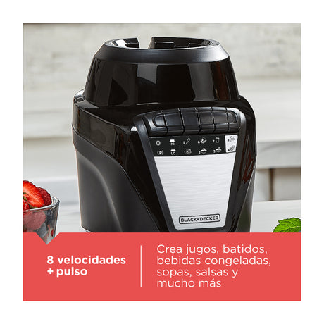 Black & Decker Ice Crush Licuadora de 8 Velocidades | Función de Pulso | Jarra de Vidrio | 1.25L | 700W | Negro