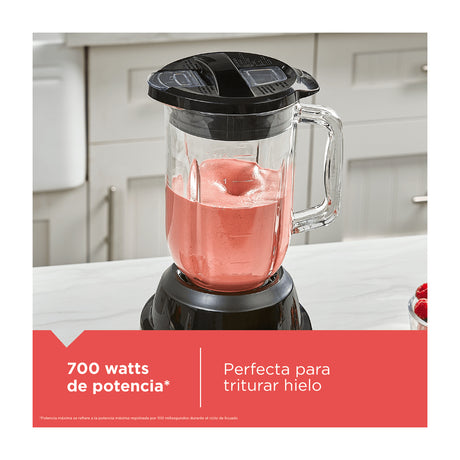 Black & Decker Ice Crush Licuadora de 8 Velocidades | Función de Pulso | Jarra de Vidrio | 1.25L | 700W | Negro