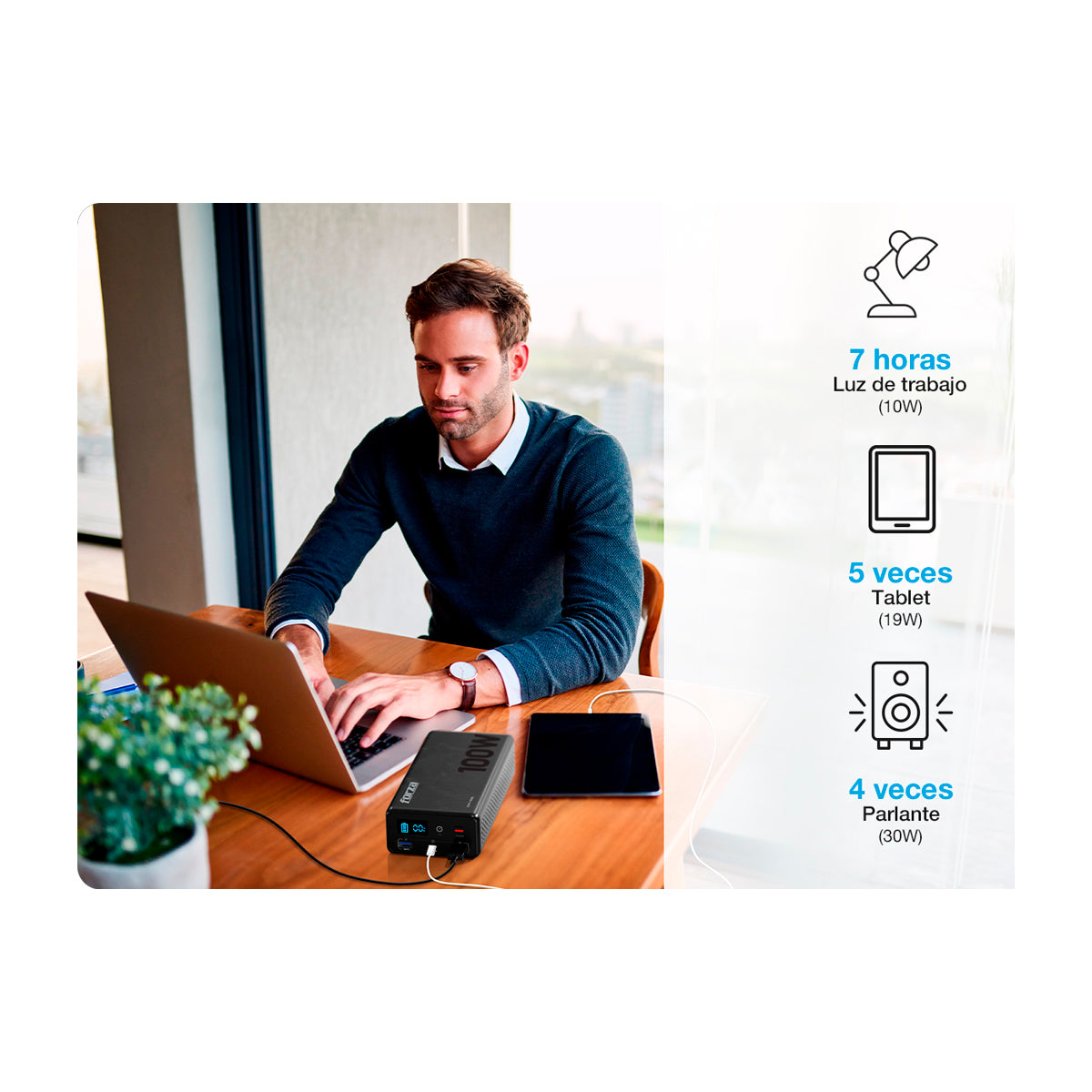 Forza Titan Central Eléctrica Portátil para Smartphones y Tablets | 100W | Pantalla LCD | Tecnología TurboPower | Negro