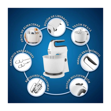 Oster FPSTHS3610 Batidora de Pedestal / Mano de 6 Velocidades | 3.7L | 250W | Blanco
