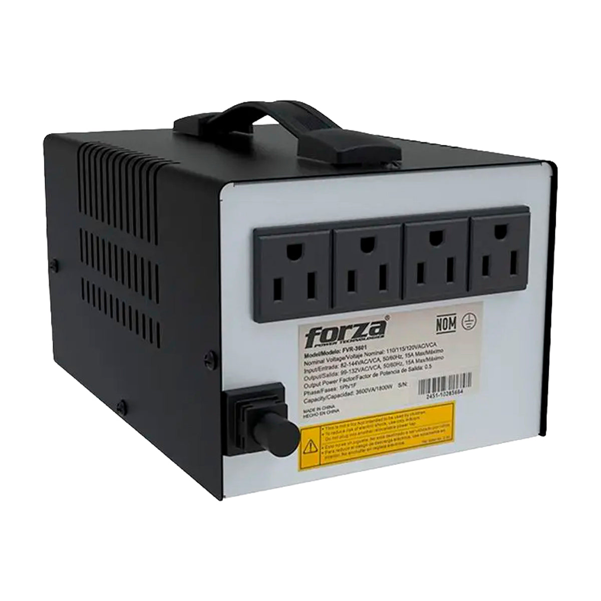 Forza Regulador Automático de Voltaje | Pantalla LCD | Temporizador | 3000VA/1800W | 4 Salidas | 1200J-120V