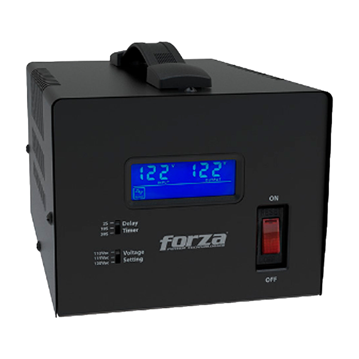 Forza Regulador Automático de Voltaje | Pantalla LCD | Temporizador | 3000VA/1800W | 4 Salidas | 1200J-120V