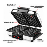 Black & Decker Plancha Sandwichera 3 en 1 | Placas Reversibles | Antiadherentes | Plateado Negro