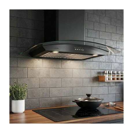 DRIJA Galaxy 90 Black Extractor de Grasa | Tipo Chimenea | 3 Velocidades | 2 Filtros de Carbón | 2 Filtros de Aluminio  | 500m3/H | Negro
