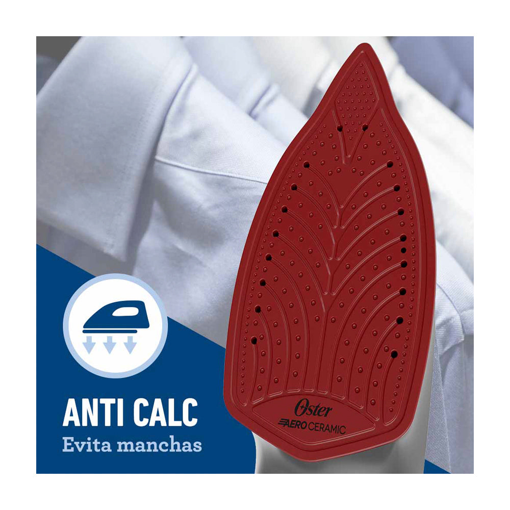 Oster GCSTAC6953 Plancha de Ropa a Vapor | 45% Mas Cobertura | Punta de Precision | Auto Limpieza / Apagado | Aero Ceramic | Sistema Anti-Calcificación | Negro Gris