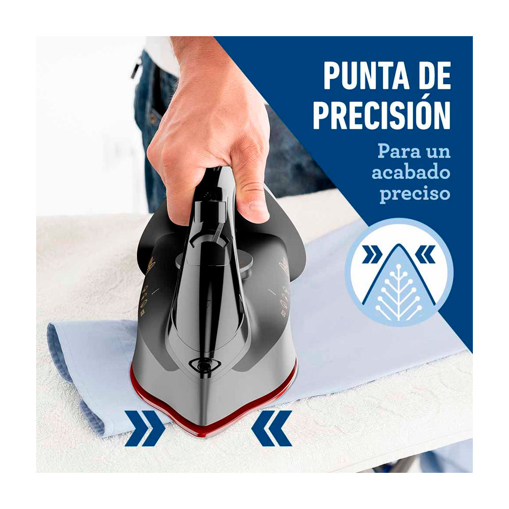 Oster GCSTAC6953 Plancha de Ropa a Vapor | 45% Mas Cobertura | Punta de Precision | Auto Limpieza / Apagado | Aero Ceramic | Sistema Anti-Calcificación | Negro Gris