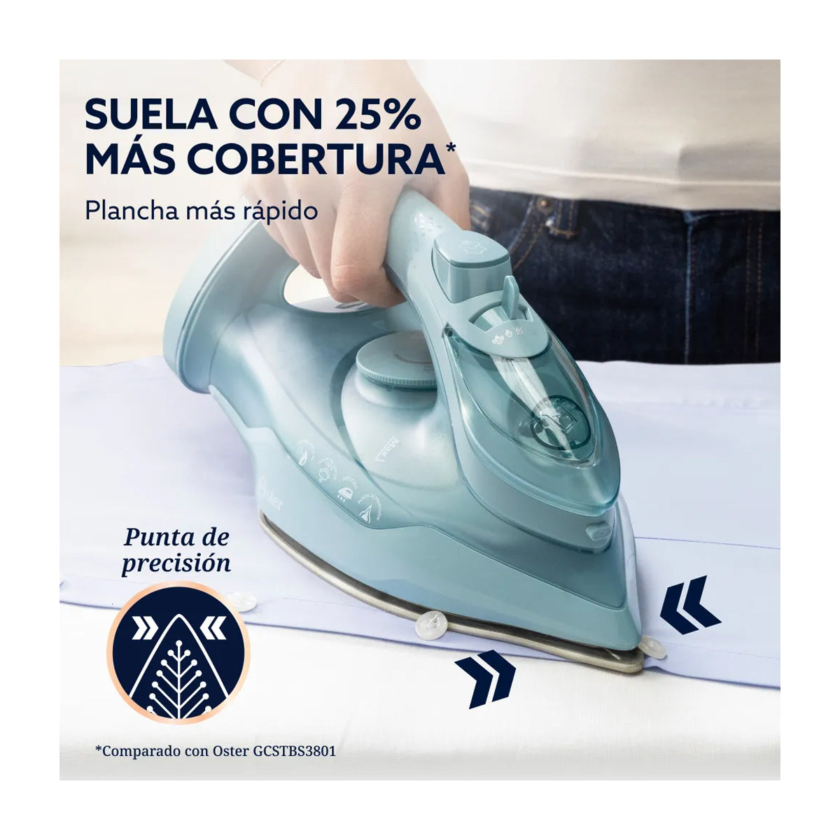 Oster GCSTAC7001 Plancha de Ropa a Vapor | 25% Mas Cobertura | Punta de Precision | Aero Ceramic | Sistema Anti-Calcificación | Verde