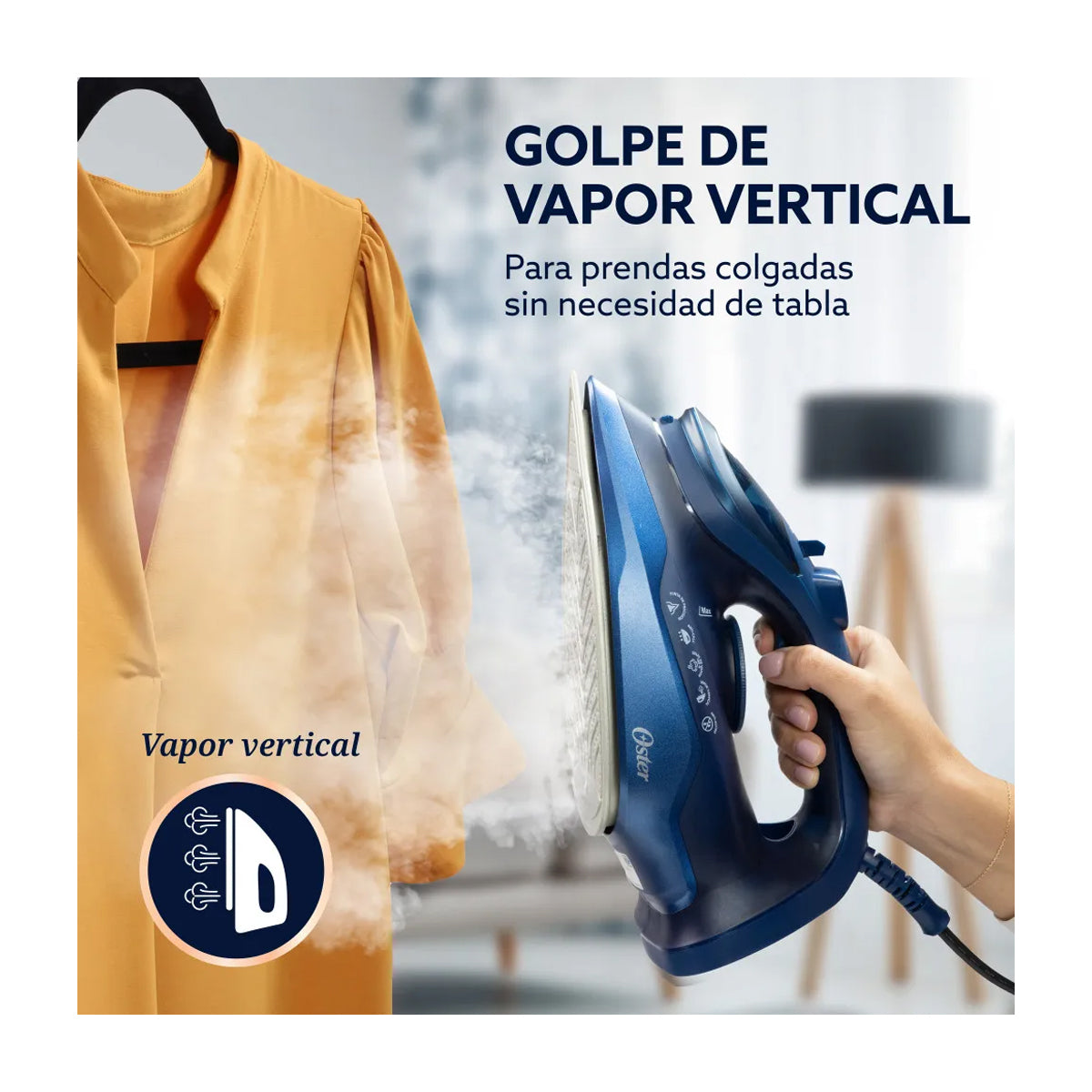 Oster GCSTAC7202 Plancha de Ropa a Vapor | 25% Mas Cobertura | Punta de Precision | Aero Ceramic | Sistema Anti-Calcificación | Azul