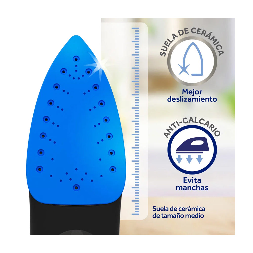 Oster Plancha de Ropa a Vapor | Cerámica | Cable Retráctil | Cable XL | Sistema Anti-Calcáreo | Azul/Negro