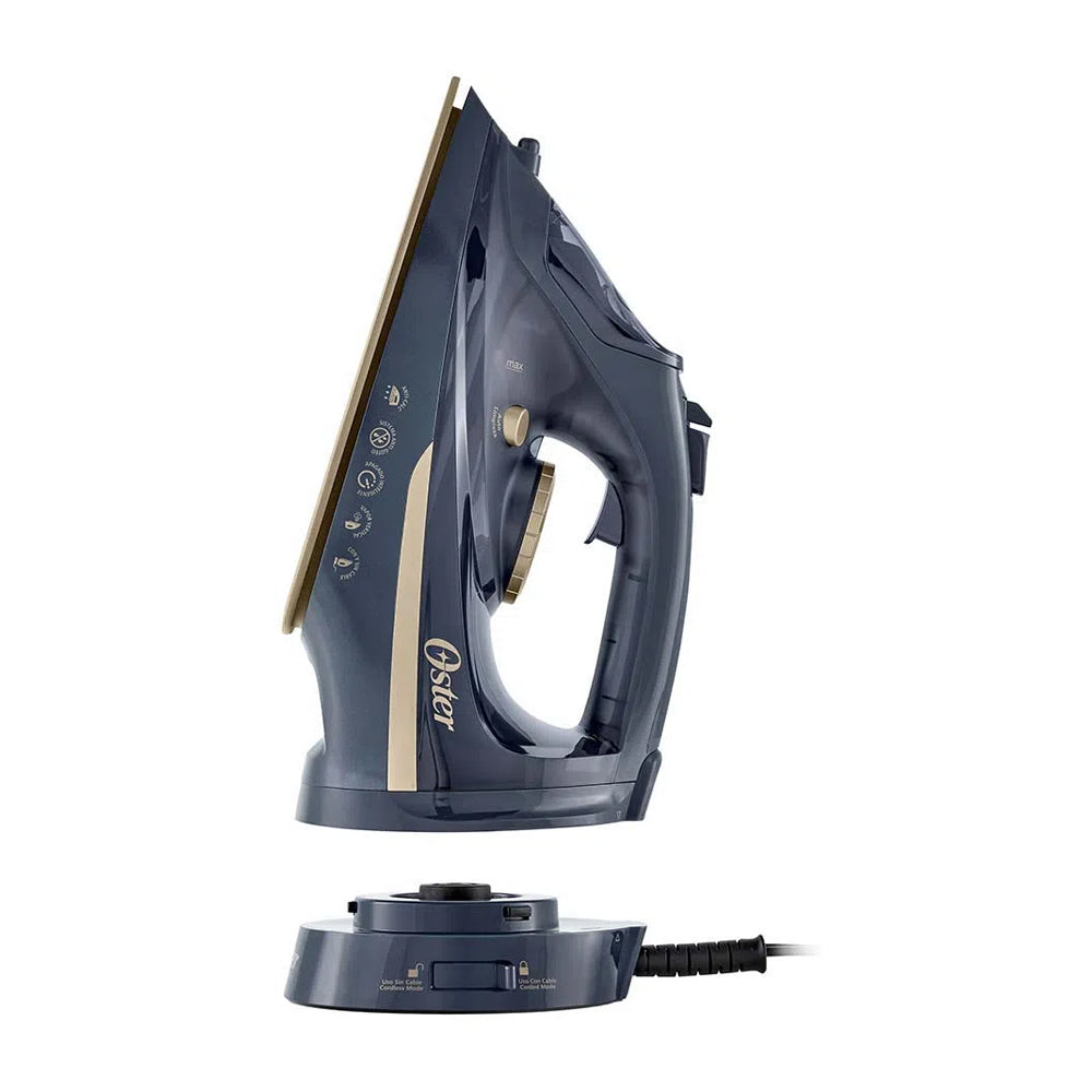 Oster GCSTCC5000 Plancha de Ropa a Vapor | Inalámbrica | 2-en-1 | Auto Limpieza / Apagado | Cerámica | Sistema Anti-Calcificación | Azul Dorado