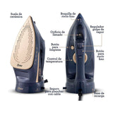 Oster GCSTCC5000 Plancha de Ropa a Vapor | Inalámbrica | 2-en-1 | Auto Limpieza / Apagado | Cerámica | Sistema Anti-Calcificación | Azul Dorado