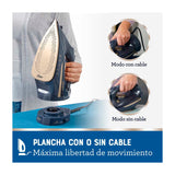 Oster GCSTCC5000 Plancha de Ropa a Vapor | Inalámbrica | 2-en-1 | Auto Limpieza / Apagado | Cerámica | Sistema Anti-Calcificación | Azul Dorado